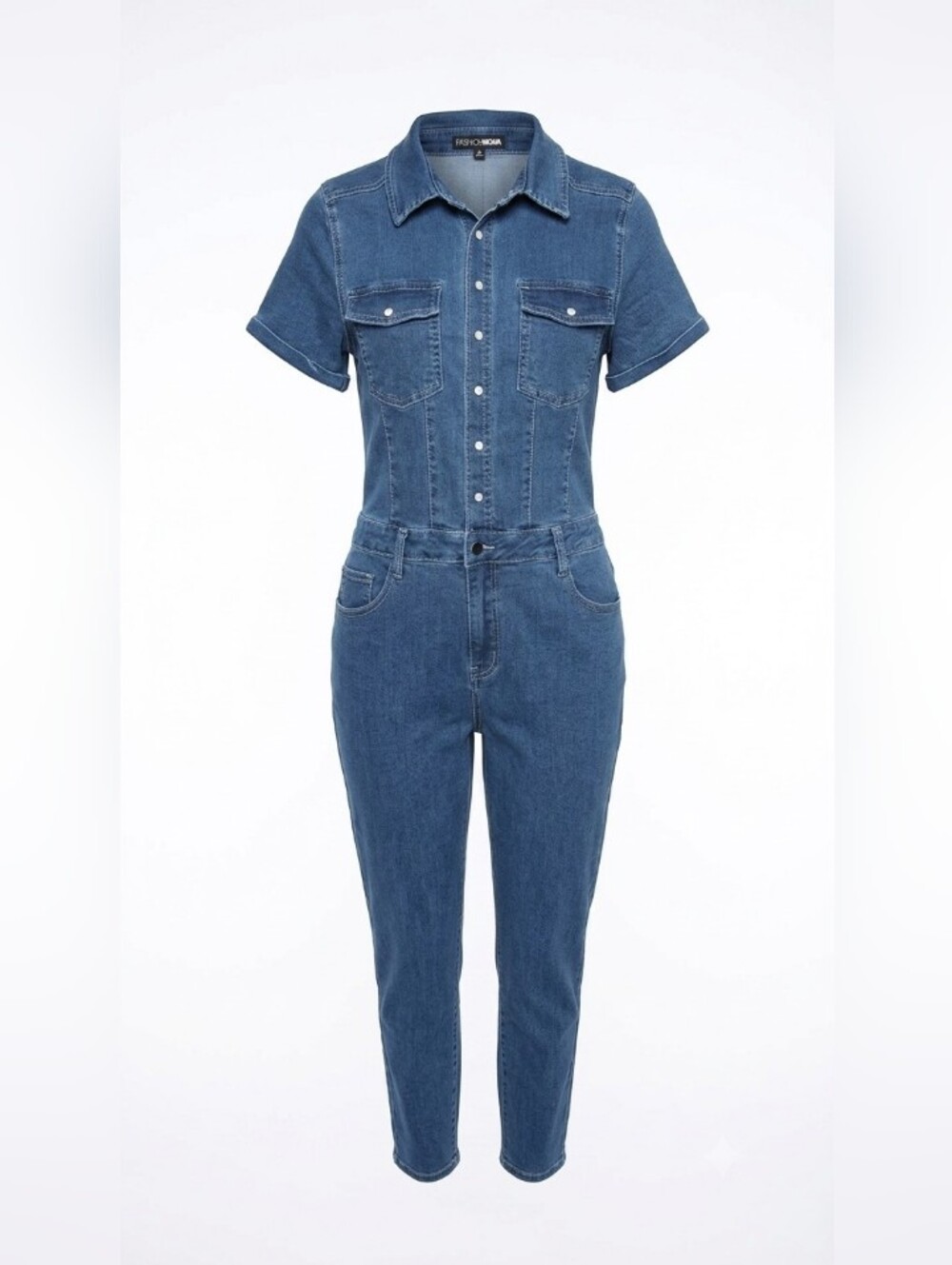 Fashion Nova Denim Short-Sleeve Jumpsuit Jeans NWT